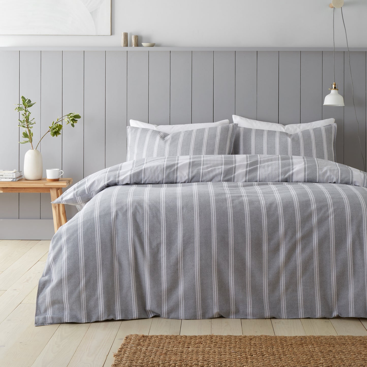 Bianca Brushed Cotton Ticking Stripe Reversible Duvet Cover Set