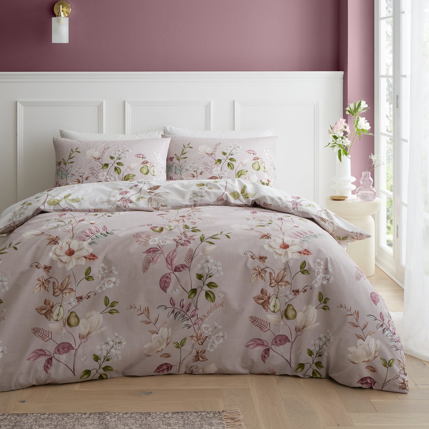 Bianca Francesca Floral 200 Thread Count Reversible Duvet Cover Set