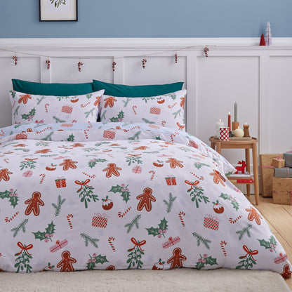 Catherine Lansfield Christmas Gingerbread Soft Microfibre Reversible Duvet Cover Set with Pillowcases