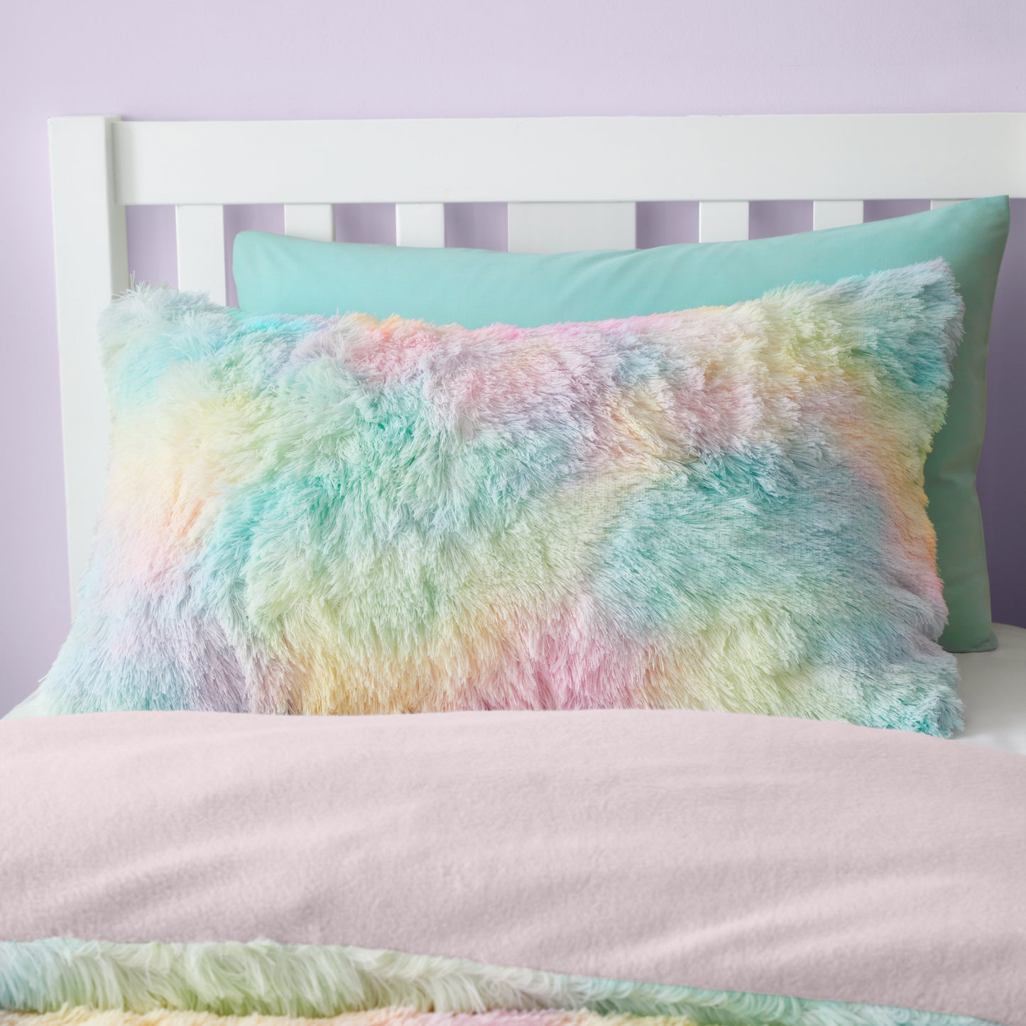 Catherine Lansfield Rainbow Cuddly Deep Pile Faux Fur Duvet Cover Set with Pillowcases