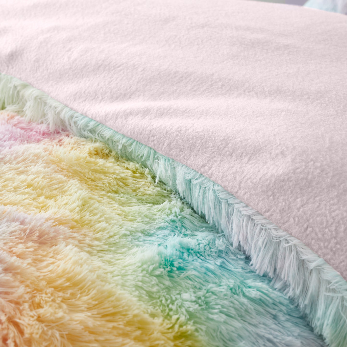 Catherine Lansfield Rainbow Cuddly Deep Pile Faux Fur Duvet Cover Set with Pillowcases