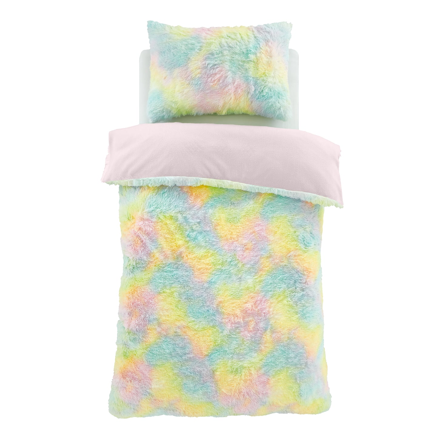 Catherine Lansfield Rainbow Cuddly Deep Pile Faux Fur Duvet Cover Set with Pillowcases