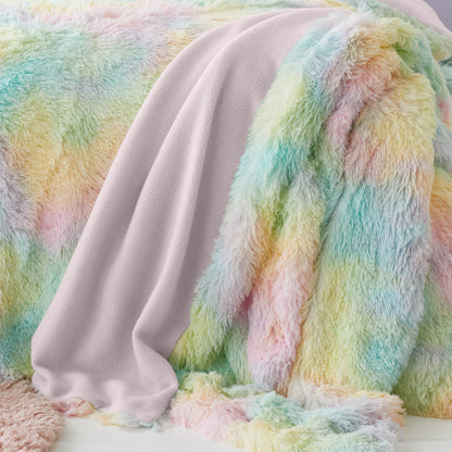 Catherine Lansfield Cuddly Rainbow Deep Pile Faux Fur Blanket Throw