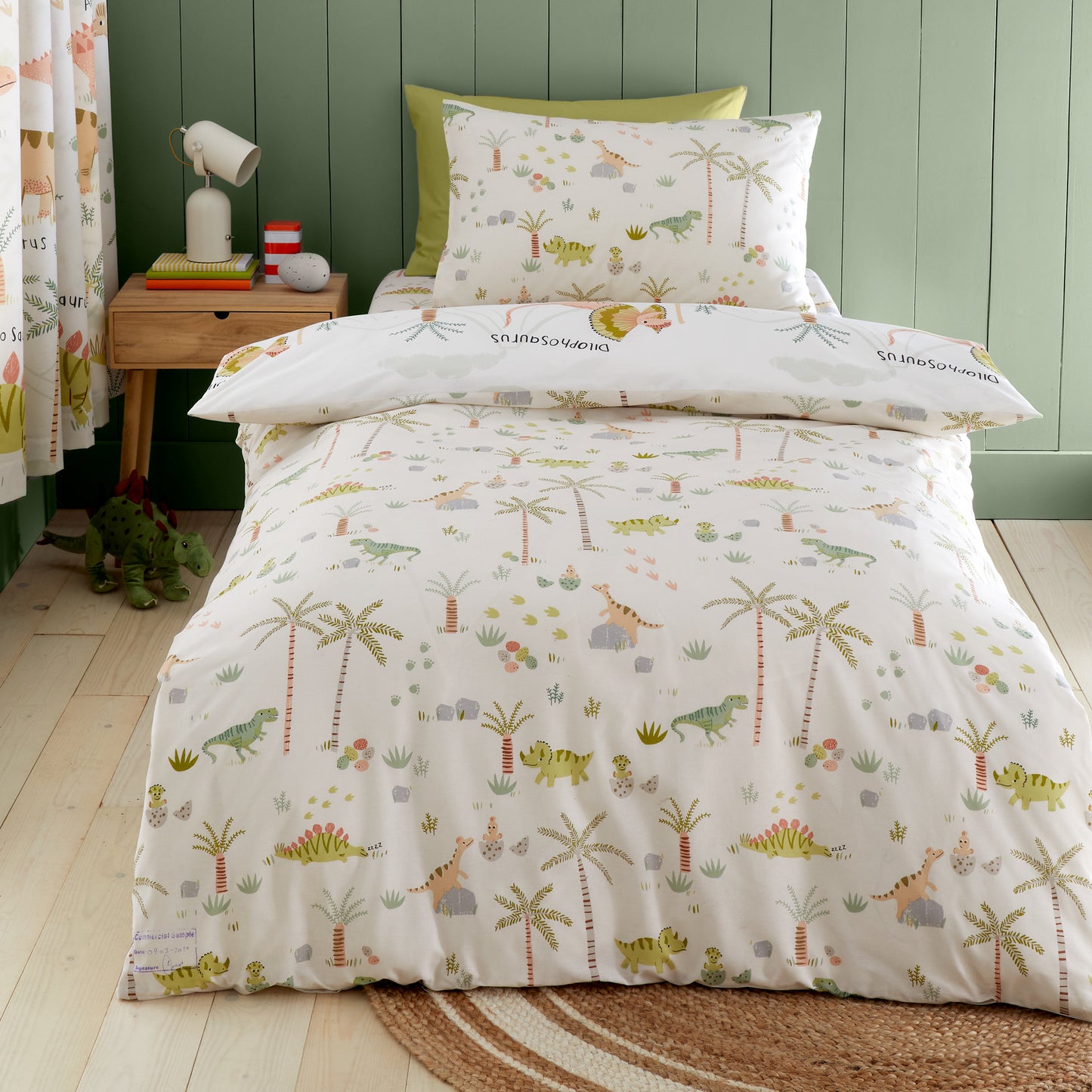 Catherine Lansfield Sleepy Dino Reversible Duvet Cover Set with Pillowcase