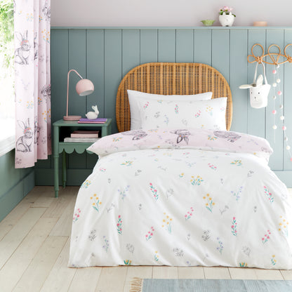 Catherine Lansfield Bunny Tails Ditsy Flowers Reversible Duvet Cover Set with Pillowcase