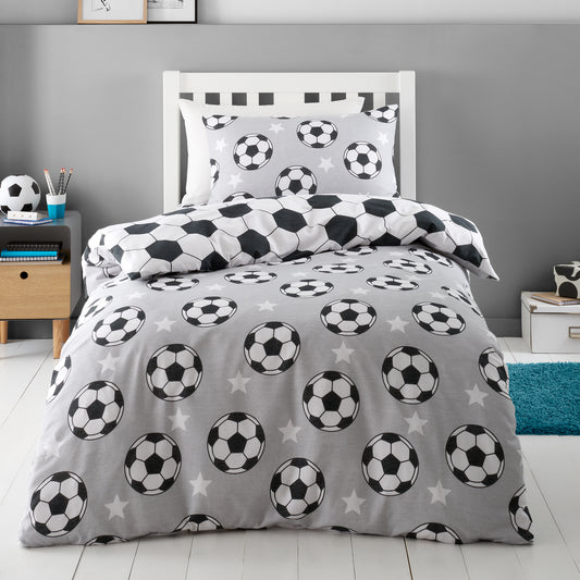 Catherine Lansfield Brushed Cotton Football Stars Reversible Duvet Cover Set with Pillowcases