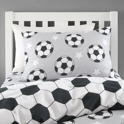 Catherine Lansfield Brushed Cotton Football Stars Reversible Duvet Cover Set with Pillowcases