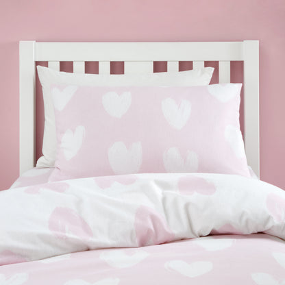 Catherine Lansfield Brushed Cotton Hearts Reversible Duvet Cover Set with Pillowcases