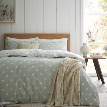 Catherine Lansfield Brushed Polka Dot Cotton Reversible Duvet Cover Set with Pillowcases