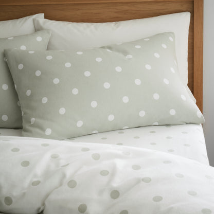 Catherine Lansfield Brushed Polka Dot Cotton Reversible Duvet Cover Set with Pillowcases