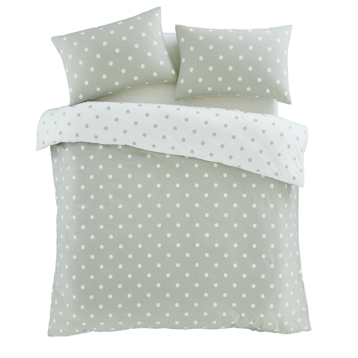 Catherine Lansfield Brushed Polka Dot Cotton Reversible Duvet Cover Set with Pillowcases