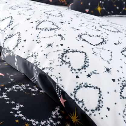 Catherine Lansfield Cosmic Hearts and Stars Reversible Duvet Cover Set with Pillowcases