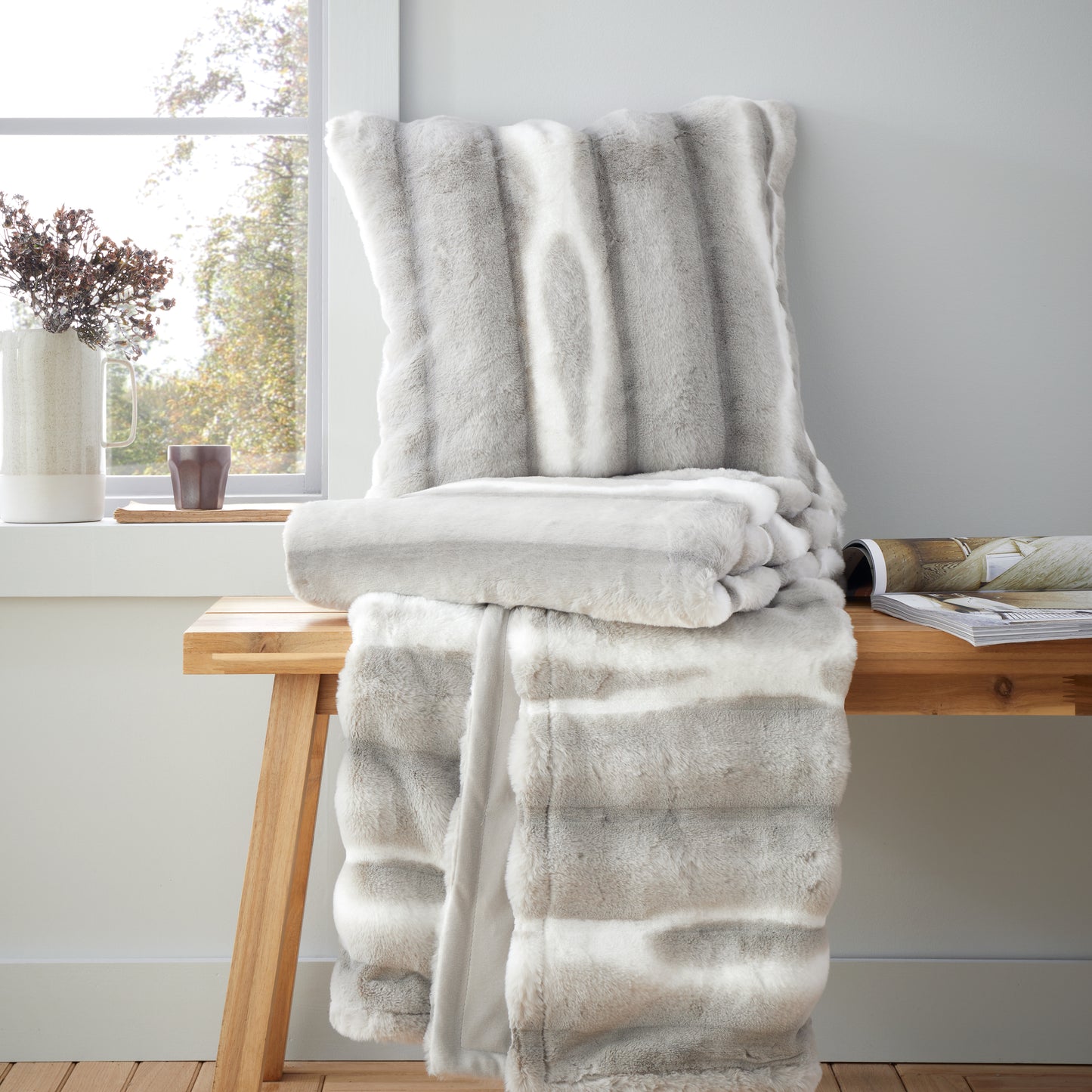 Catherine Lansfield Flint Cosy Faux Fur Blanket Throw