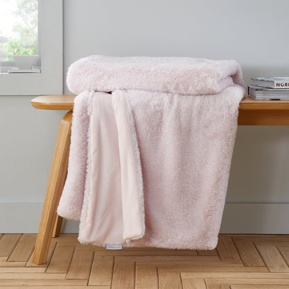 Catherine Lansfield Cosy Glamour Fur Blanket Throw Blush