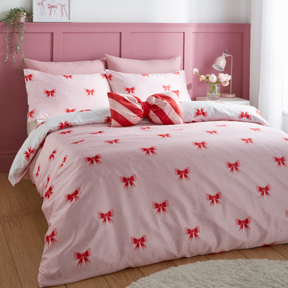 Sassy B Dotty Bows Soft Microfibre Reversible Duvet Cover Set with Pillowcase