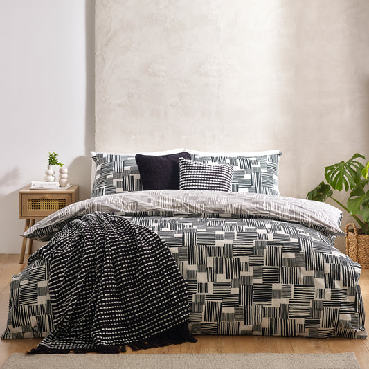 Catherine Lansfield Blocks Reversible Duvet Cover Set with Pillowcases