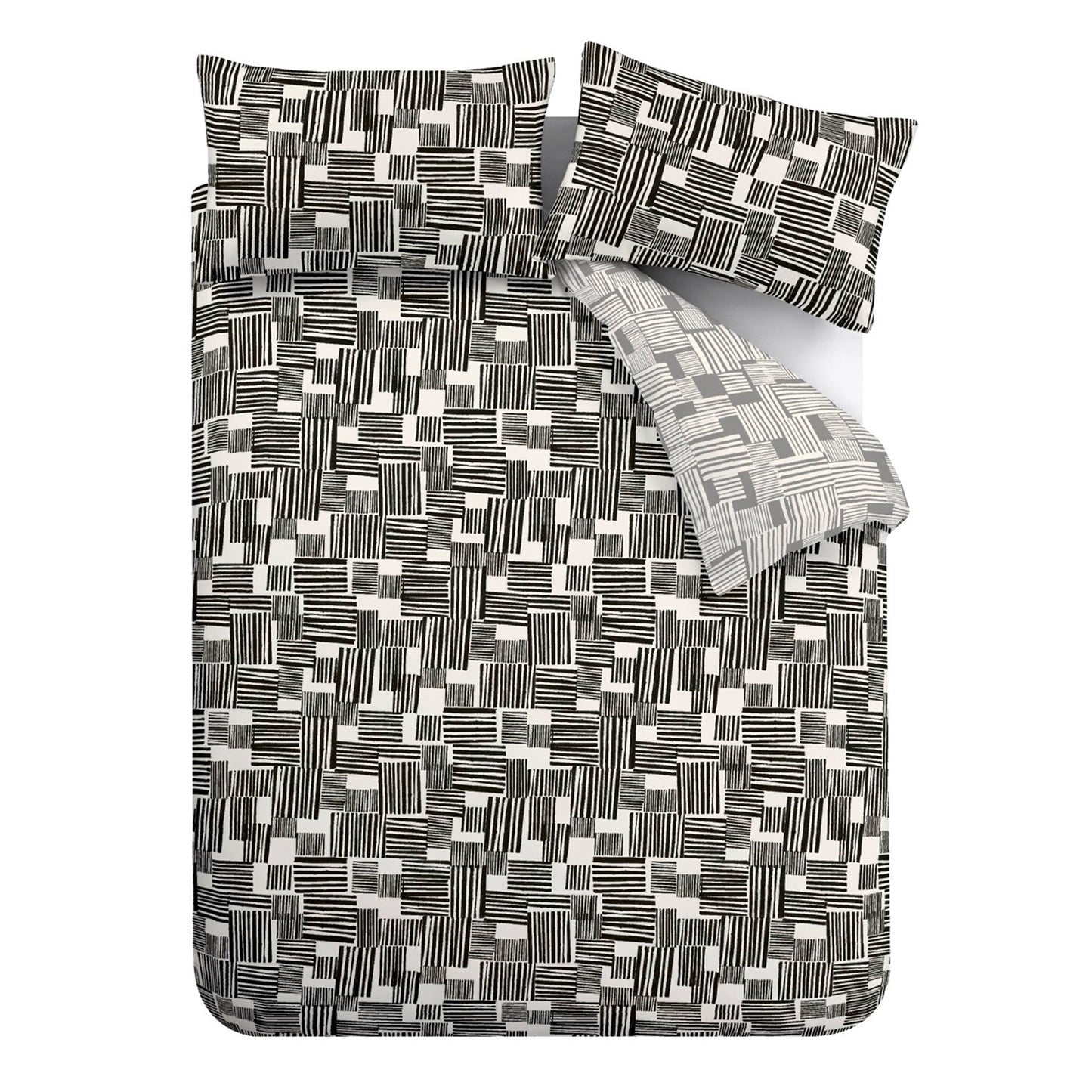 Catherine Lansfield Blocks Reversible Duvet Cover Set with Pillowcases