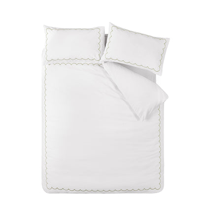 Catherine Lansfield Scallop Border Embroidery Duvet Cover Set with Pillowcases