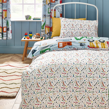 Catherine Lansfield Kids Digger Dreams Reversible Duvet Cover Set with Pillowcases