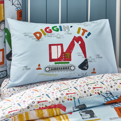 Catherine Lansfield Kids Digger Dreams Reversible Duvet Cover Set with Pillowcases