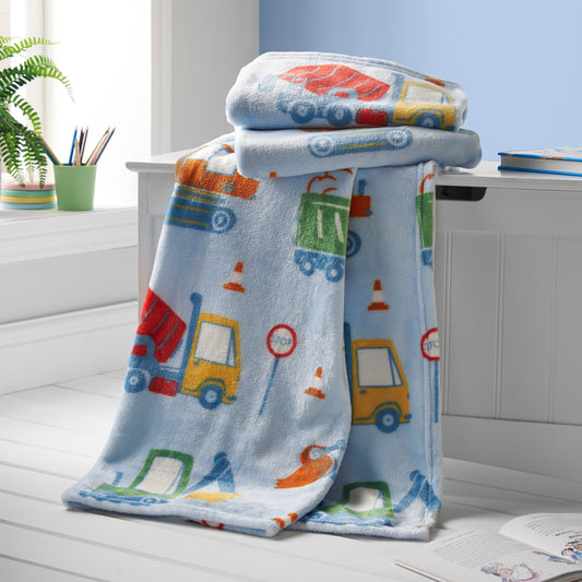 Catherine Lansfield Kids Digger Dreams Cosy Fleece Blanket Throw