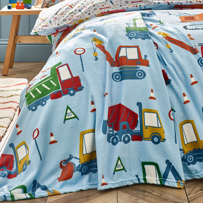 Catherine Lansfield Kids Digger Dreams Cosy Fleece Blanket Throw