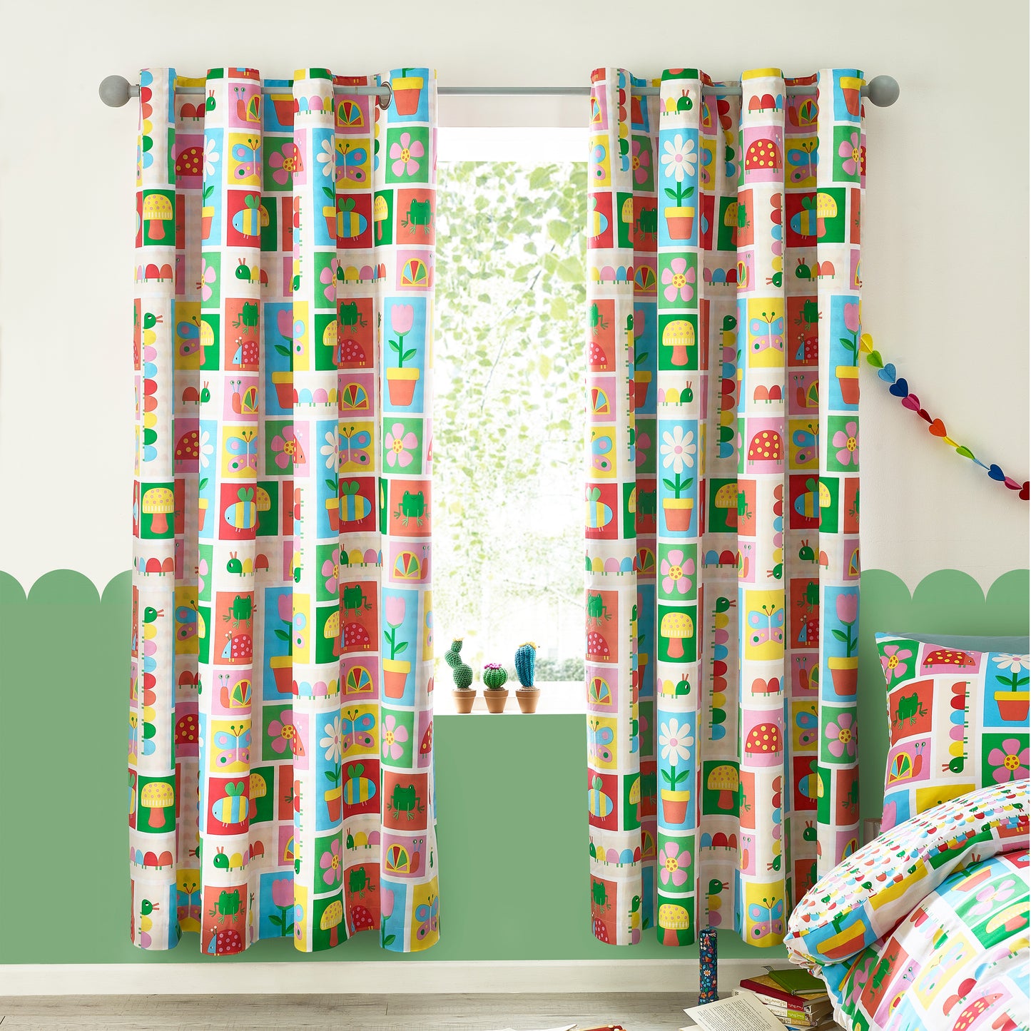 Catherine Lansfield Kids Curious Caterpillar Fully Reversible Eyelet Curtains Two Panels