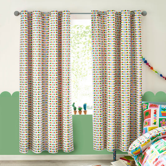 Catherine Lansfield Kids Curious Caterpillar Fully Reversible Eyelet Curtains Two Panels