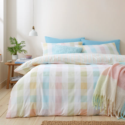 Catherine Lansfield Spring Check Reversible Duvet Cover Set with Pillowcases