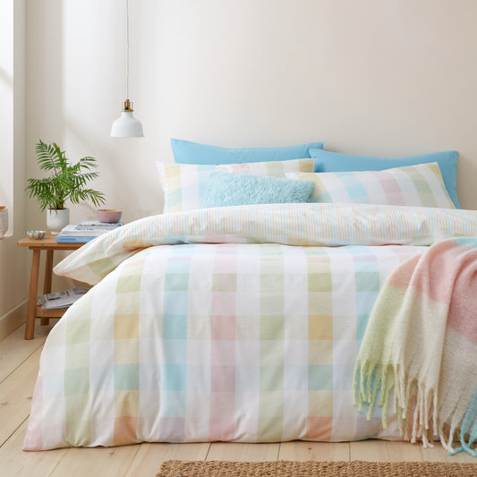 Catherine Lansfield Spring Check Reversible Duvet Cover Set with Pillowcases