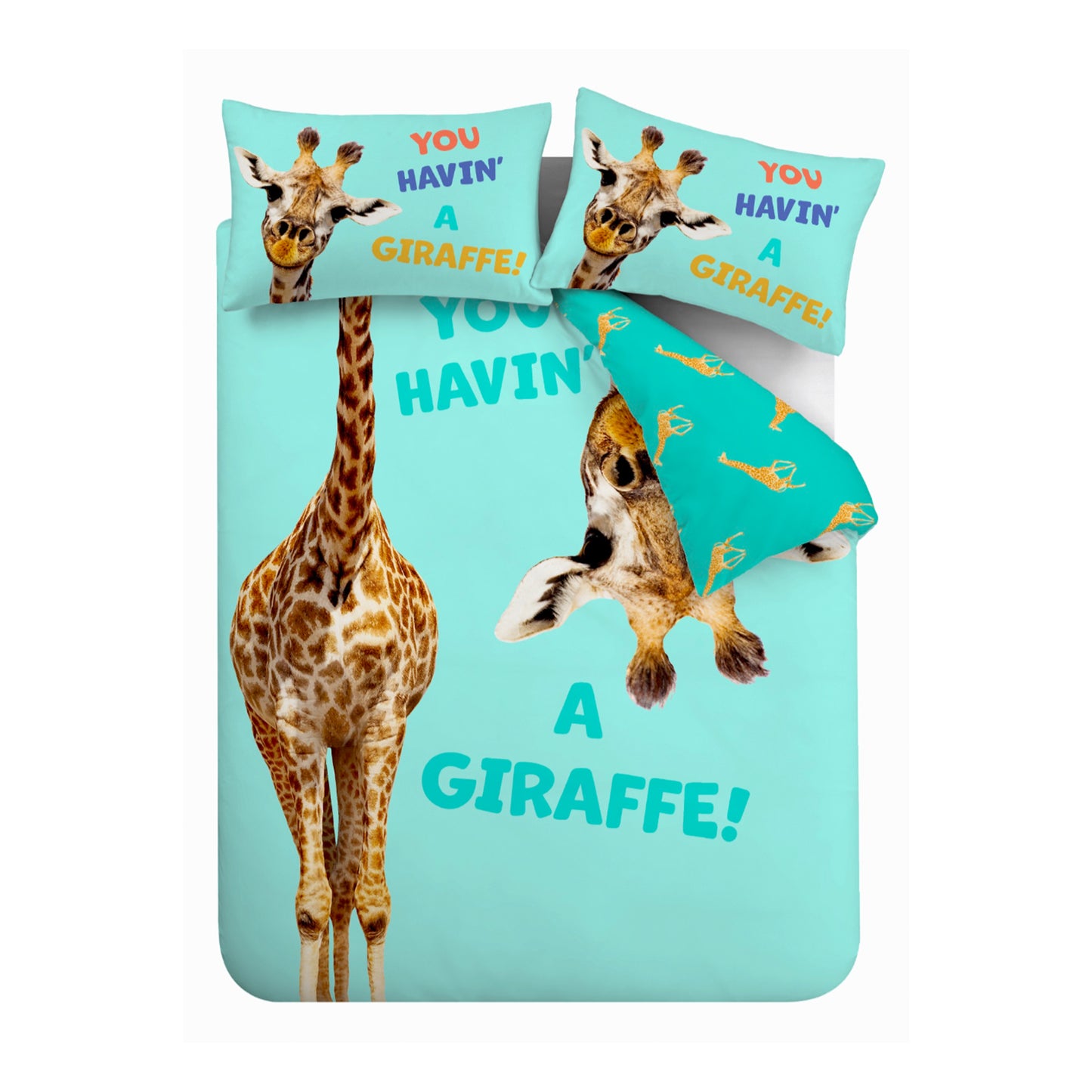 Catherine Lansfield Kids Havin A Giraffe Reversible Duvet Cover Set with Pillowcases