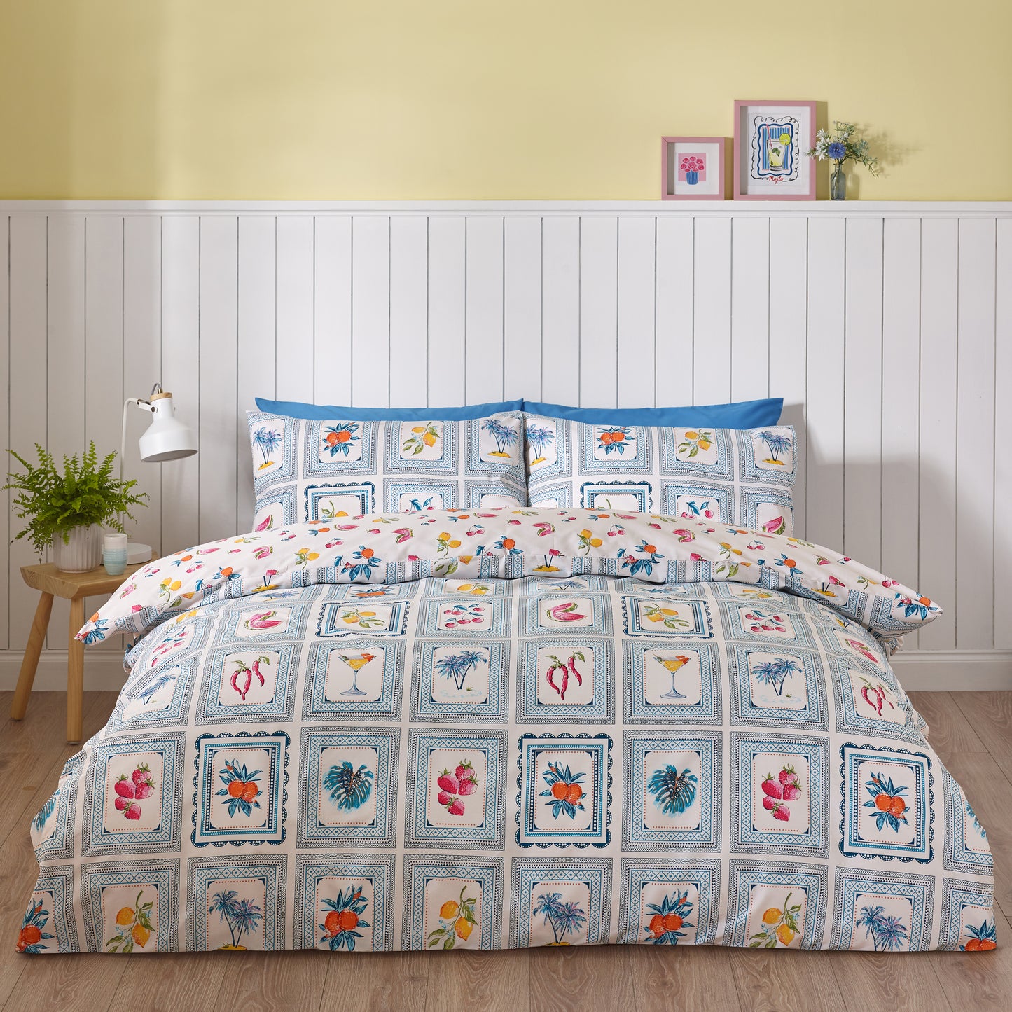 Catherine Lansfield Riviera Tiles Reversible Duvet Cover Set with Pillowcases