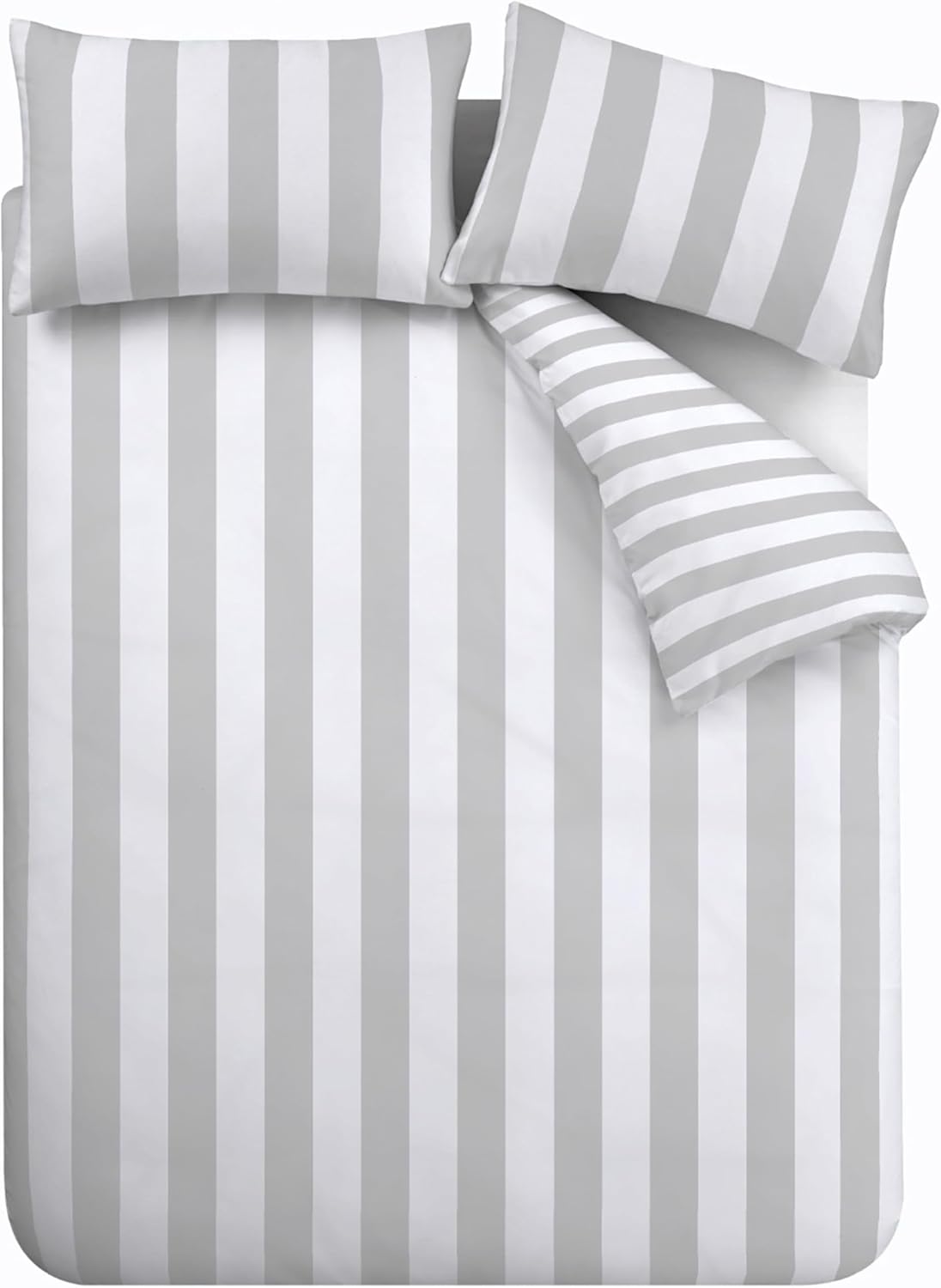 Catherine Lansfield Cove Stripe Reversible  Duvet Cover Set with Pillowcase Silver Grey