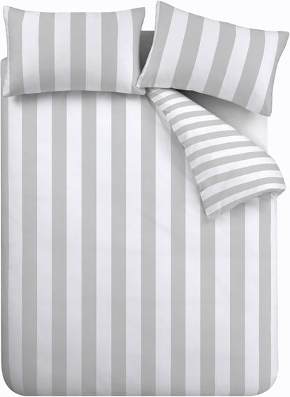 Catherine Lansfield Cove Stripe Reversible  Duvet Cover Set with Pillowcase Silver Grey