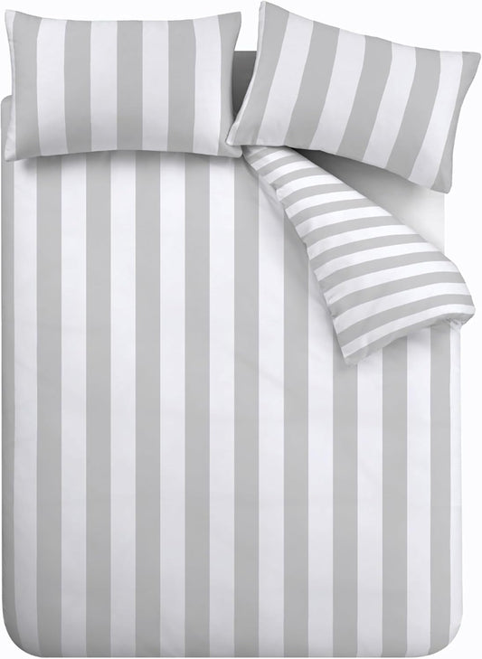 Catherine Lansfield Cove Stripe Reversible  Duvet Cover Set with Pillowcase Silver Grey