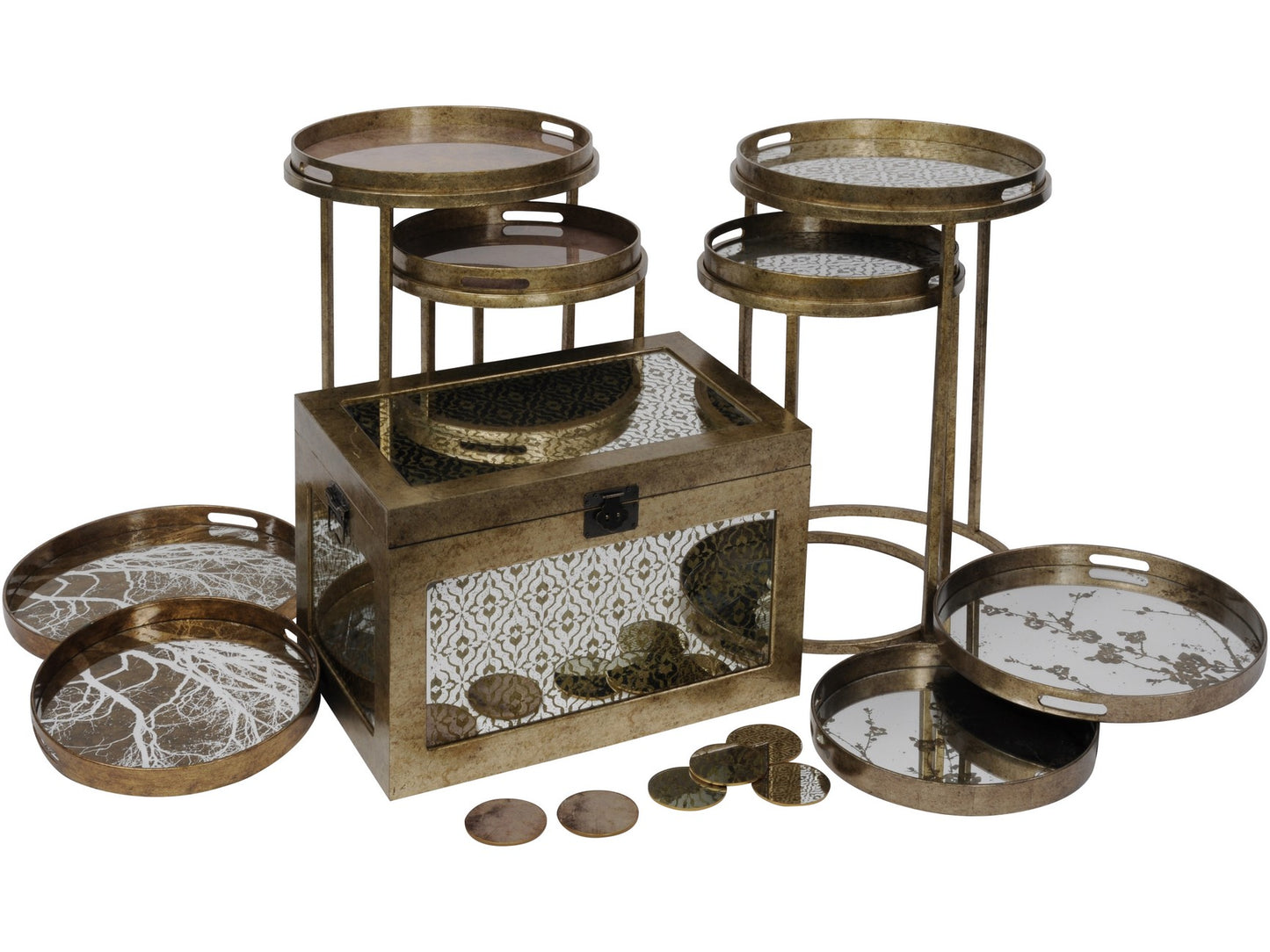 Vienna Antique Gold Diamond Set Of 2 Side Tray Tables