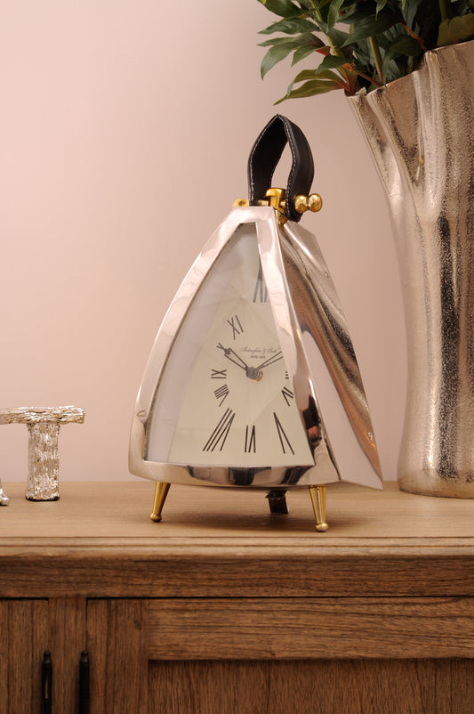 Isosceles Curved Front Mantel Clock With Leather Handle