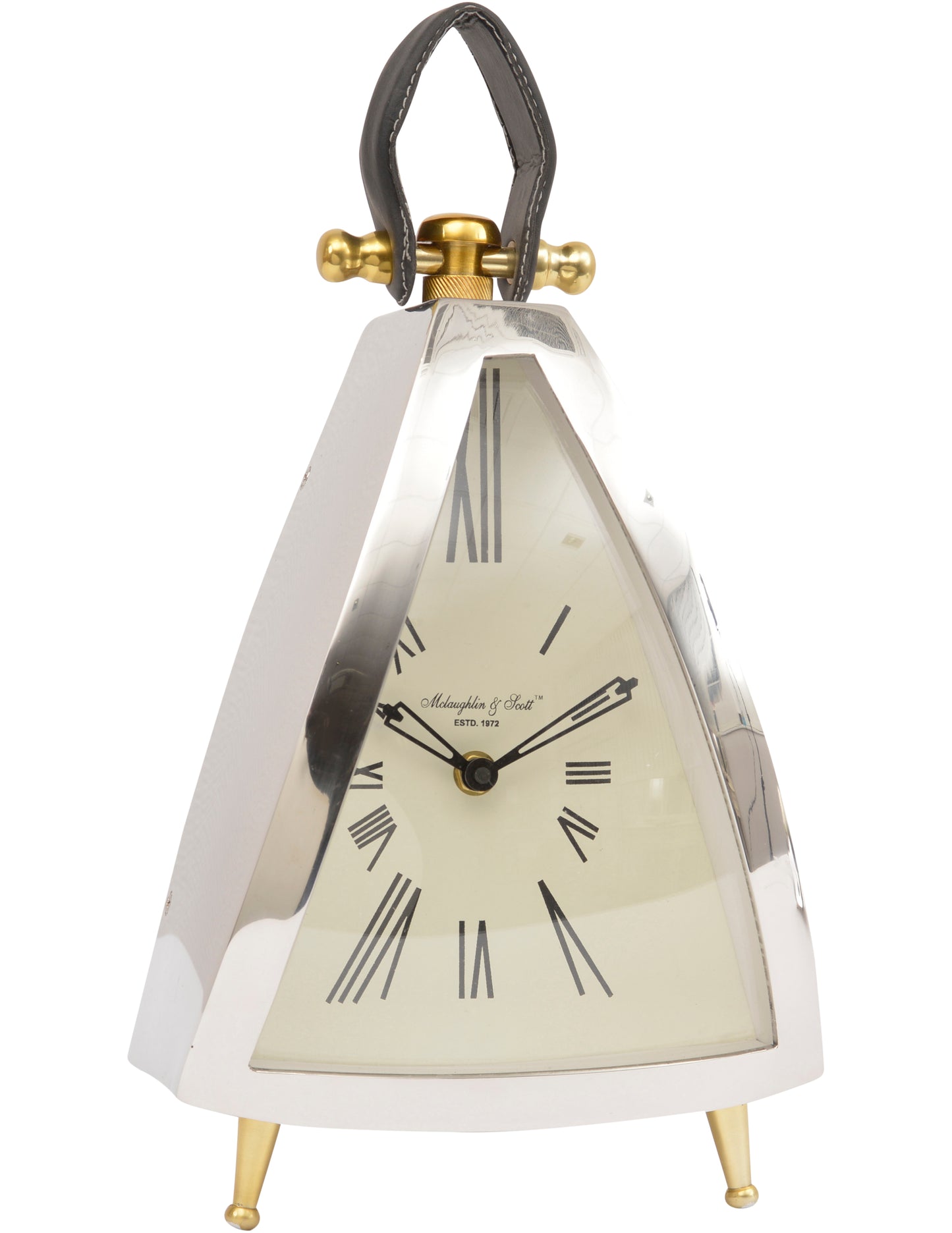 Isosceles Curved Front Mantel Clock With Leather Handle