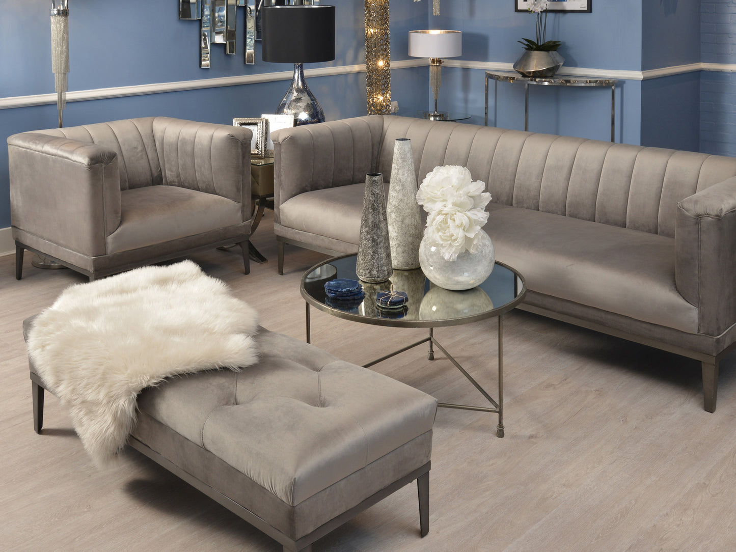 Belgravia Grey Three Seater Ribbed Sofa