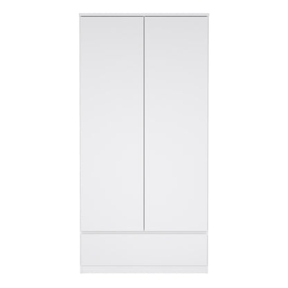 Naia Wardrobe with 2 Doors 1 Drawer in White High Gloss
