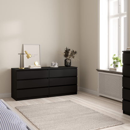 Naia Wide Chest of 6 Drawers (3+3) in Black Matt