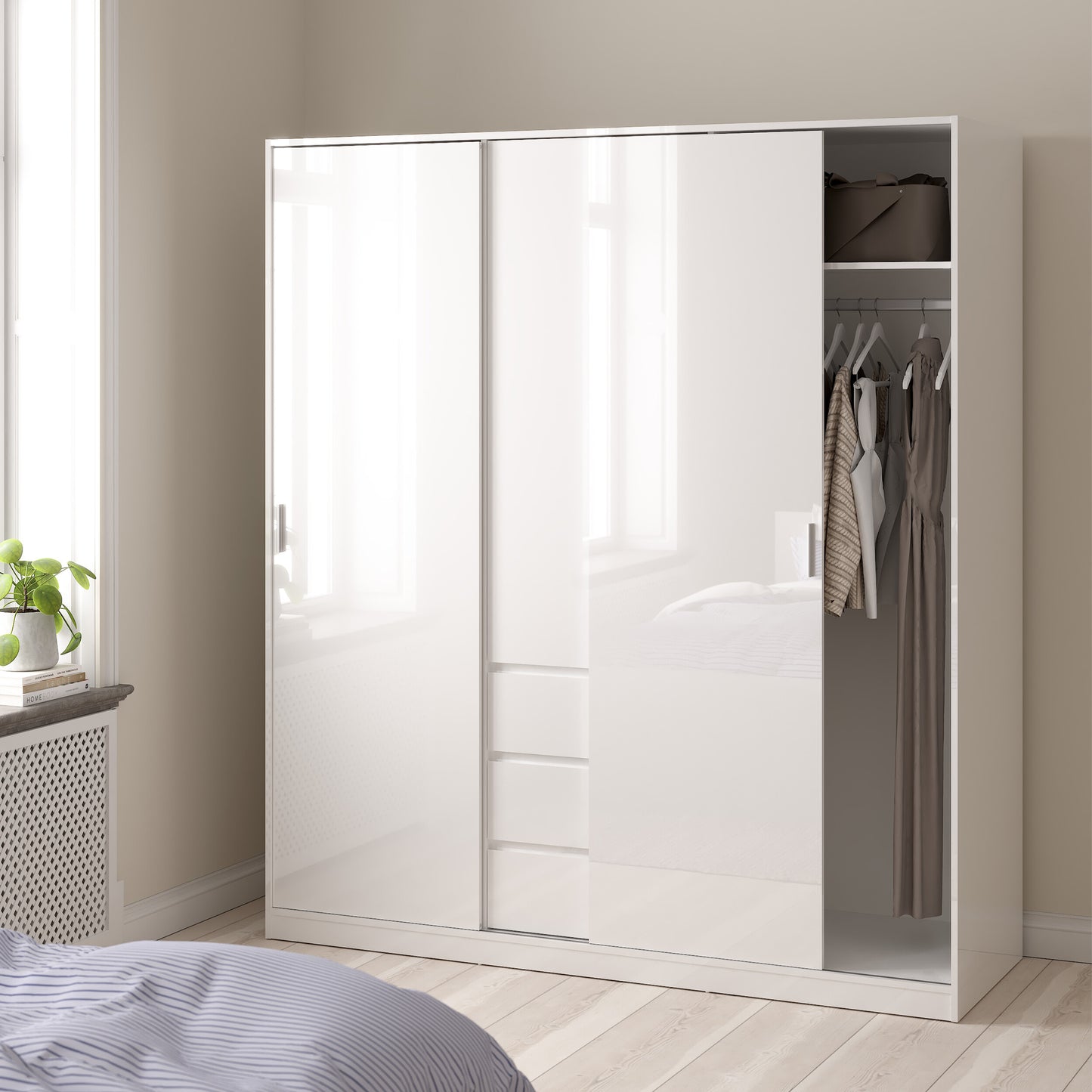 Naia Wardrobe with 2 Sliding Doors 1 Door 3 Drawers