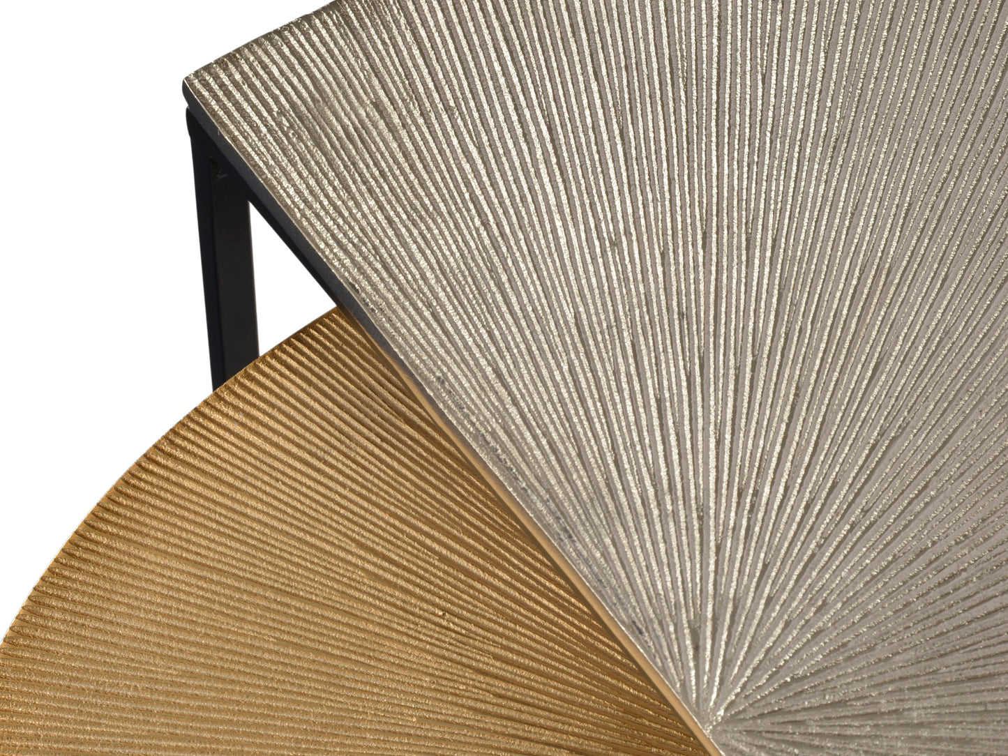 Starburst Set of Two Gold and Silver Semi Circle Starburst Side Tables