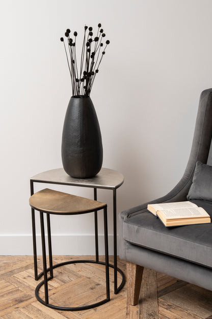 Starburst Set of Two Gold and Silver Semi Circle Starburst Side Tables