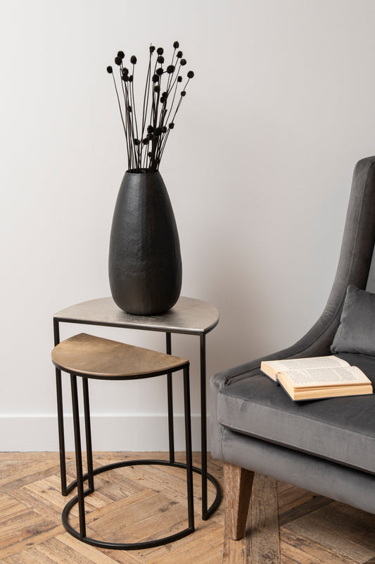 Starburst Set of Two Gold and Silver Semi Circle Starburst Side Tables