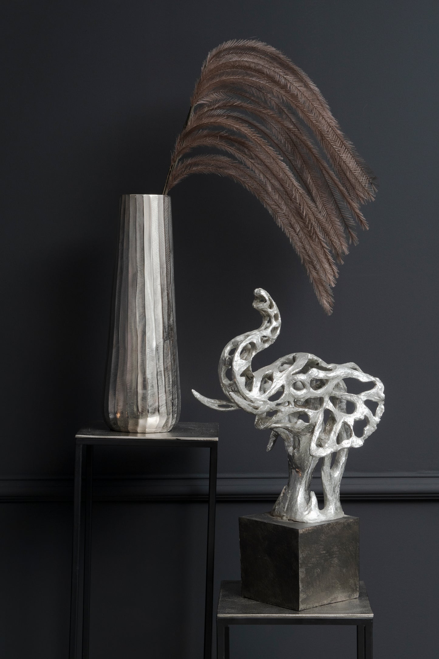 Addo Abstract Elephant Head Sculpture in Silver Resin