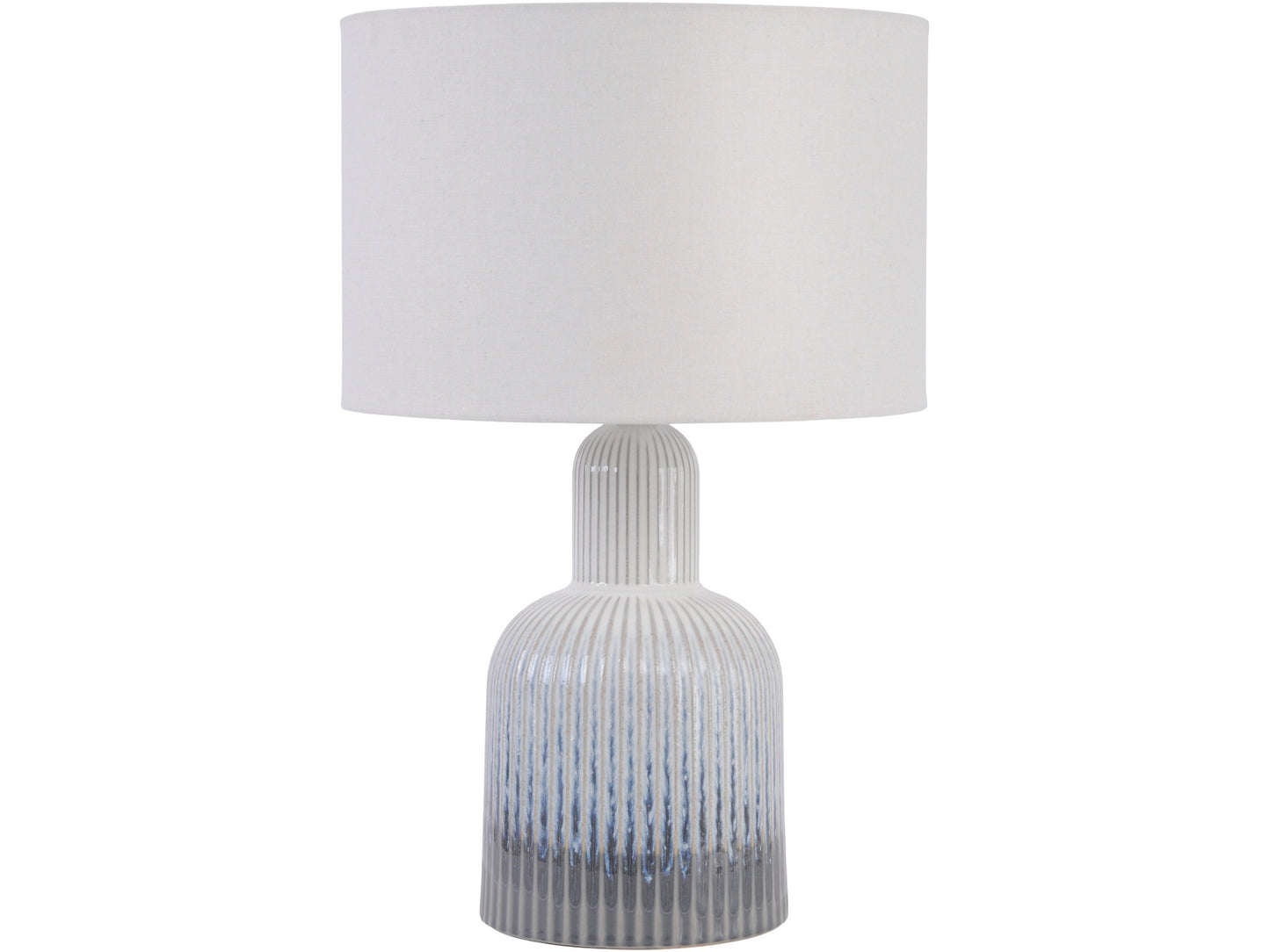 Grey Porcelain Lamp with Ribbed Detailing and White Shade Small