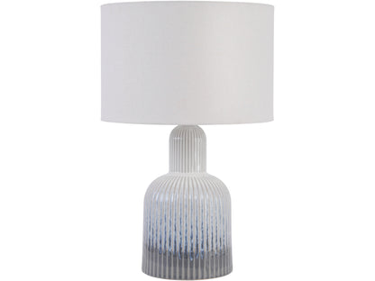 Grey Porcelain Lamp with Ribbed Detailing and White Shade Small