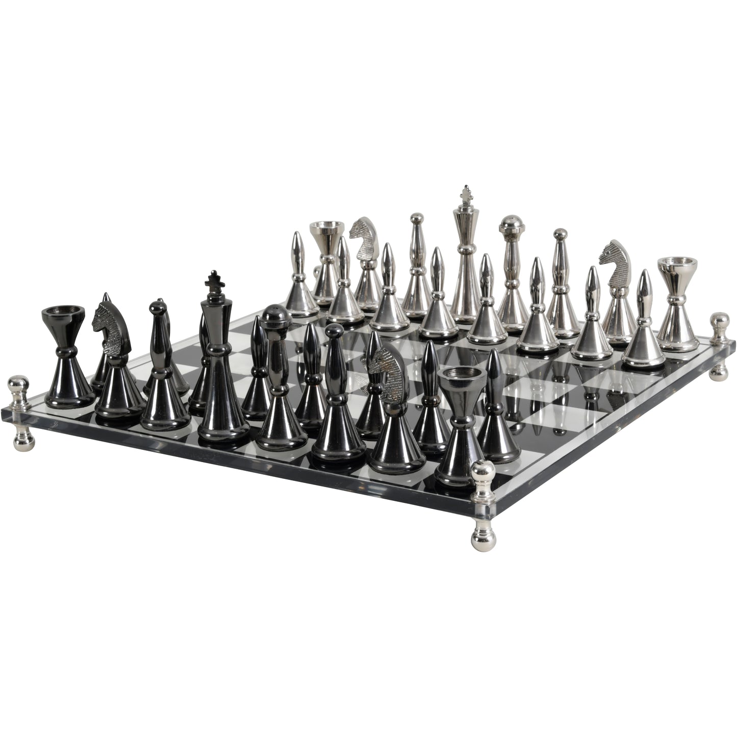 Yates Chess Set Featuring Acrylic Base and 32 Aluminium Pieces