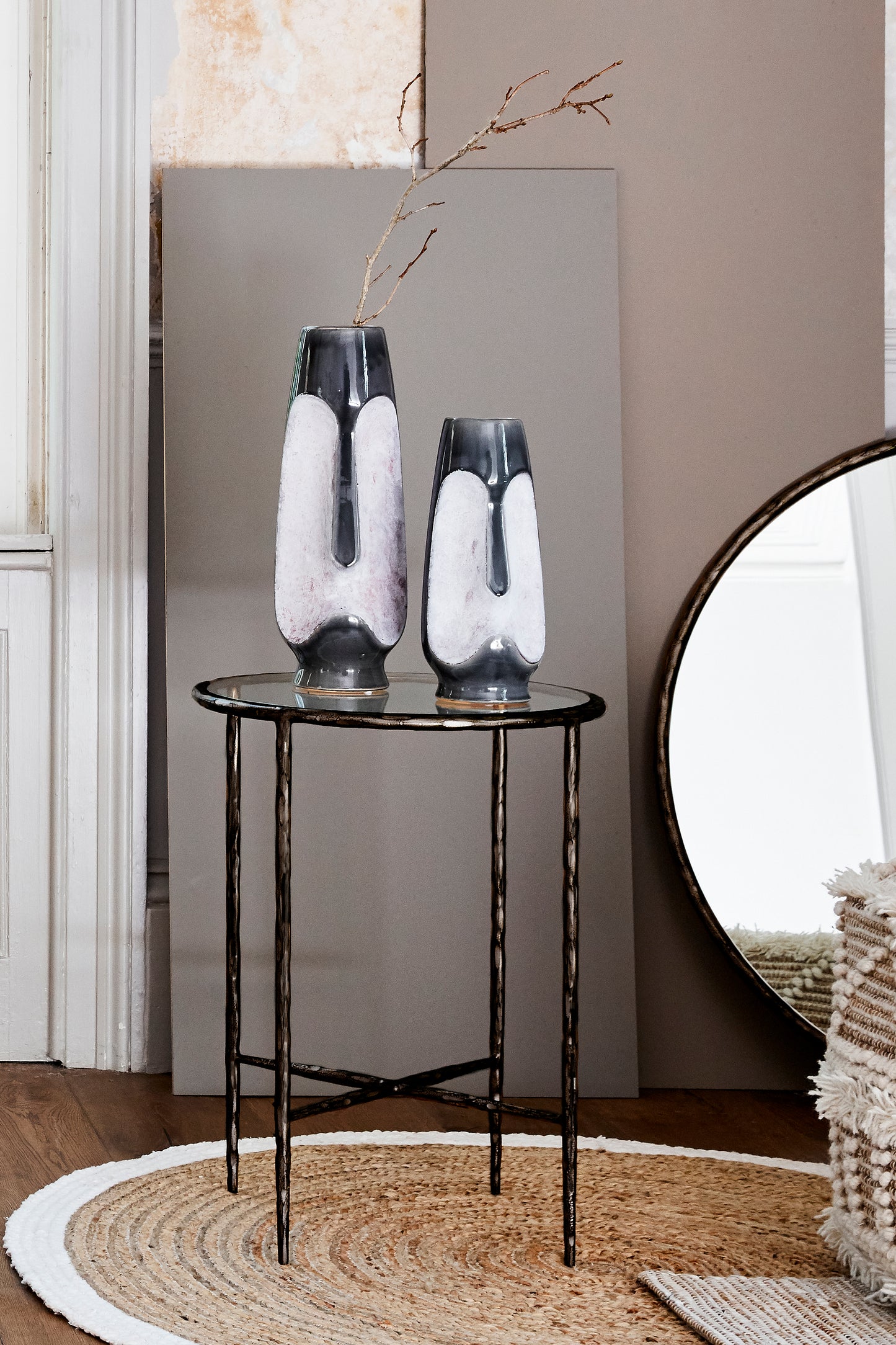 Patterdale Hand Forged Side Table Dark Bronze Finish with Glass Top